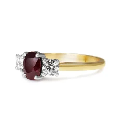 18ct Yellow and White Gold Ruby and Diamond 3 Stone Ring