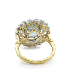 18ct Yellow and White Gold Aquamarine and Diamond Halo Ring