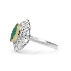 18ct Yellow and White Gold Emerald and Diamond Double Halo Ring