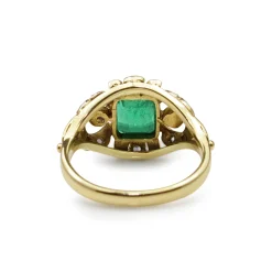 14ct Yellow and White Gold Emerald, Diamond and Pearl Art Deco Ring
