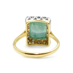 18ct Yellow and White Gold Emerald and Single Cut Diamond Vintage Ring