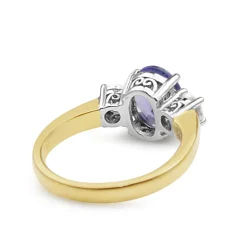 18ct Yellow and White Gold Tanzanite and Old Cut Diamond 3 Stone Ring
