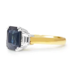 18ct Yellow and White Gold Sapphire and Diamond 3 Stone Ring