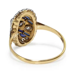 18ct Yellow and White Gold Art Deco Old Cut Diamond and Sapphire Ring