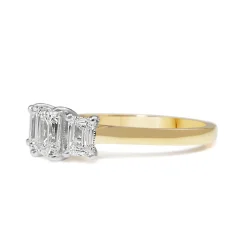 18ct Yellow and White Gold 3 Stone Emerald Cut Diamond Ring