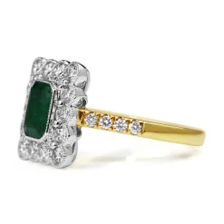 18ct Yellow and White Gold Emerald and Diamond Ring