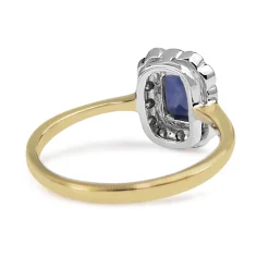 9ct Yellow and White Gold Emerald Cut Sapphire Daisy Diamond Ring