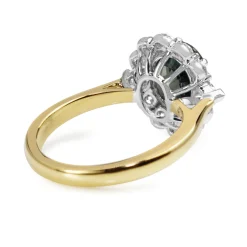 18ct Yellow and White Gold Teal Sapphire and Diamond Daisy Ring
