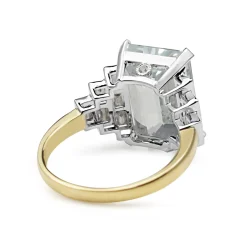 18ct Yellow and White Gold Aquamarine and Diamond Art Deco Style Ring