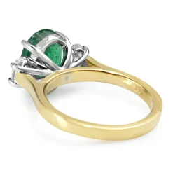 18ct Yellow and White Gold Emerald and Diamond Oval 3 Stone Ring