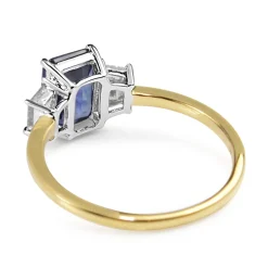 18ct Yellow and White Gold Emerald Cut Sapphire and Baguette Diamond Ring