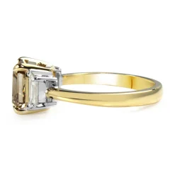 18ct Yellow and White Gold Asscher Champagne Diamond 3 Stone Ring