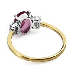 18ct Yellow and White Gold Oval Pink Sapphire and Diamond 3 Stone Ring