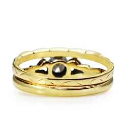 18ct Yellow and White Gold Vintage Diamond Solitaire Ring With Matching Band - Ring Set
