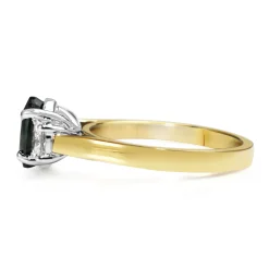 18ct Yellow and White Gold Sapphire and Cushion Cut Diamond 3 Stone Ring
