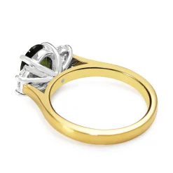 18ct Yellow and White Gold Green Sapphire and Oval Diamond 3 Stone Ring