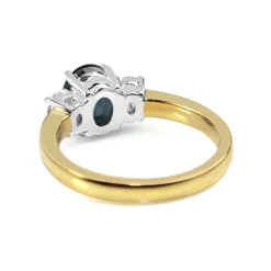 18ct Yellow and White Gold Oval 2.00 Sapphire and Diamond 3 Stone Ring