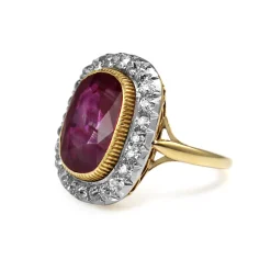 18ct Yellow and White Gold Antique Ruby and Diamond Halo Ring