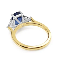 18ct Yellow and White Gold Cornflower Blue Sapphire and Trillion Diamond 3 Stone Ring