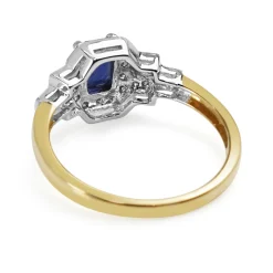 9ct Yellow and White Gold Sapphire and Diamond Deco Style Ring