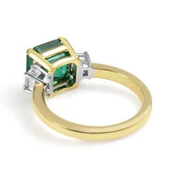 18ct Yellow and White Gold Emerald and Diamond 3 Stone Ring