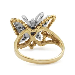 14ct Yellow and White Gold Single Cut Diamond Butterfly Ring