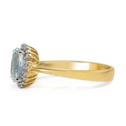 9ct Yellow and White Gold Aquamarine and Diamond Halo Ring