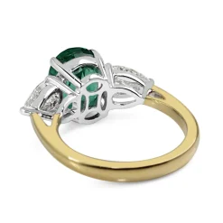18ct Yellow and White Gold Emerald and Pear Shaped Diamond 3 Stone Ring
