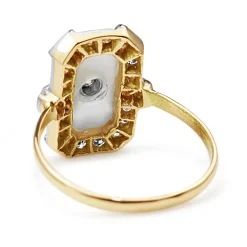 18ct Yellow and White Gold Deco Rock Crystal and Old Cut Diamond Ring