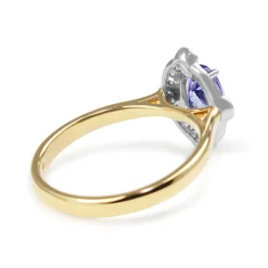 9ct Yellow and White Gold Deco Style Tanzanite and Diamond Halo Ring