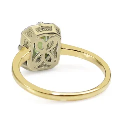 9ct Yellow and White Gold Deco Style Peridot and Diamond Halo Ring