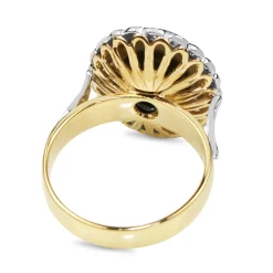 18ct Yellow and White Gold Vintage Onyx and Single Cut Diamond Daisy Ring