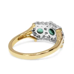 9ct Yellow and White Gold Emerald and Diamond Flower Style Ring