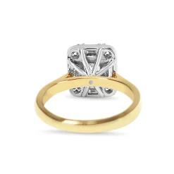 18ct Yellow and White Gold Emerald, Baguette and Brilliant Cut Diamond Deco Style Halo Ring