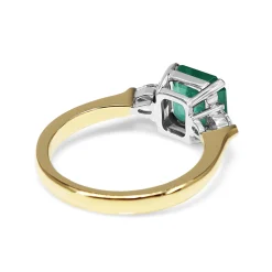 18ct Yellow and White Gold Emerald and Pear Cut Diamond 3 Stone Ring