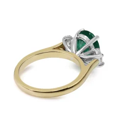 18ct Yellow and White Gold Oval Emerald and Diamond 3 Stone Ring