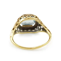 14ct Yellow and White Gold Deco Aquamarine Filigree Ring