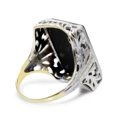 14ct Yellow and White Gold Art Deco Onyx and Diamond Ring