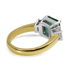 18ct Yellow and White Gold Emerald and Diamond 3 Stone Ring