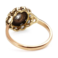 18ct Yellow and White Gold Deco Old Cut Diamond and Enamel Daisy Ring