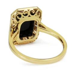 18ct Yellow and White Gold Onyx and Diamond Deco Style Ring