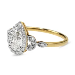 18ct Yellow and White Gold Vintage Style Pear Halo Diamond Ring