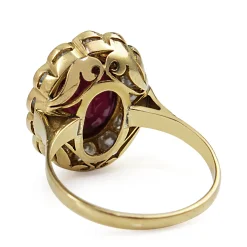 18ct Yellow and White Gold Antique Treated Ruby and Old Cut Diamond Ring