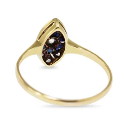 18ct Yellow and White Gold Art Deco Sapphire and Diamond Marquise Shaped Ring