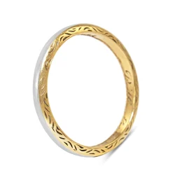 18ct Yellow and White Gold Engraved Vintage Band Ring