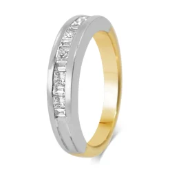18ct Yellow and White Gold Princess and Baguette Channel Set Diamond Band Ring