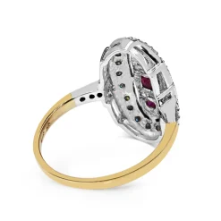 9ct Yellow and White Gold Ruby and Diamond Deco Style Ring