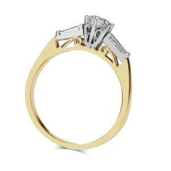 18ct Yellow and White Gold 3 Stone Brilliant and Baguette Cut Diamond Ring