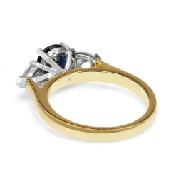18ct Yellow and White Gold Sapphire and Pear Shaped Diamond 3 Stone Ring
