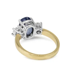 18ct Yellow and White Gold Oval Sapphire and Diamond 3 Stone Ring